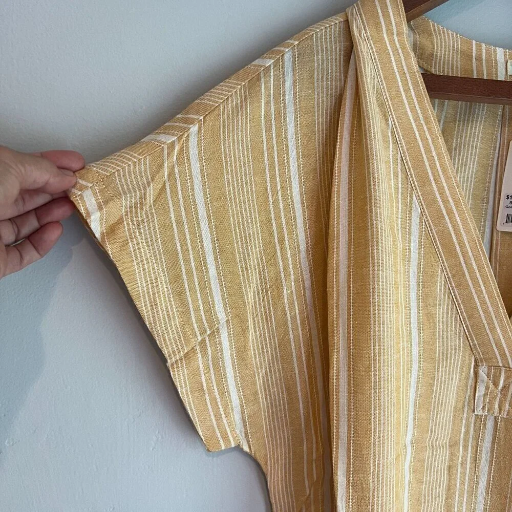 Marine Layer Bali TUnic Dress Extra Large in Gold Shadowy Stripe Linen Blend